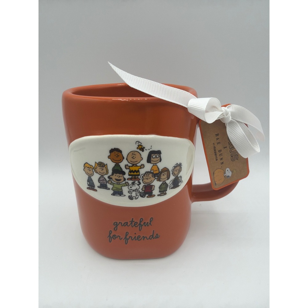 Rae Dunn x Peanuts GRATEFUL FOR FRIENDS Orange Fall Mug Snoopy Charlie Brown